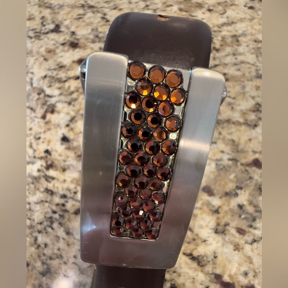 Simon genuine leather brown rhinestone belt SZ LG 39.5” - Picture 2 of 12